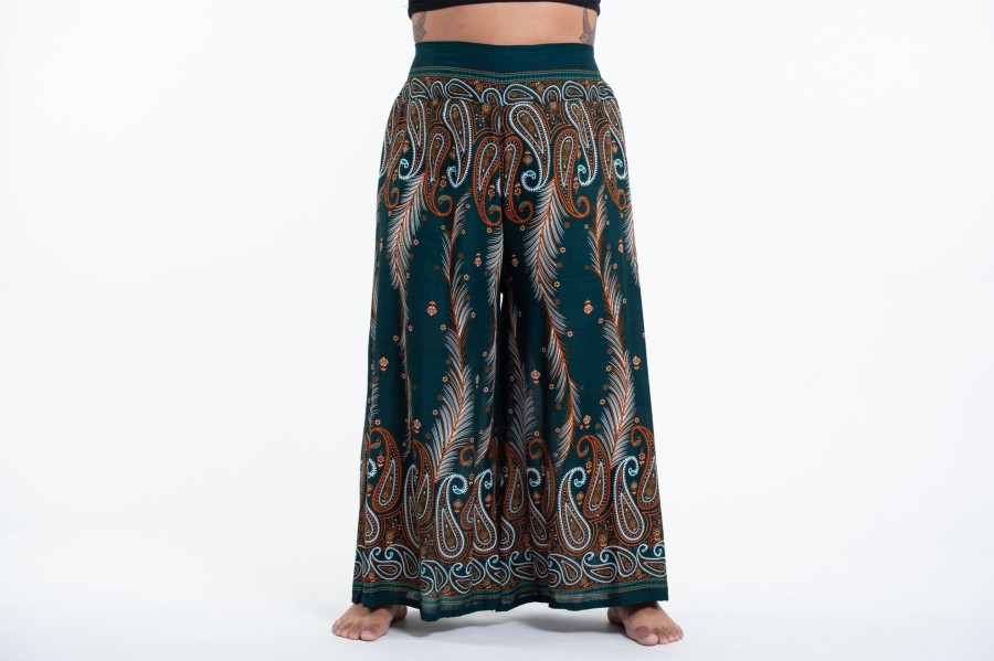 Plus Size HaremPants | Plus Size Paisley Feathers Palazzo Style Harem Pants In Green