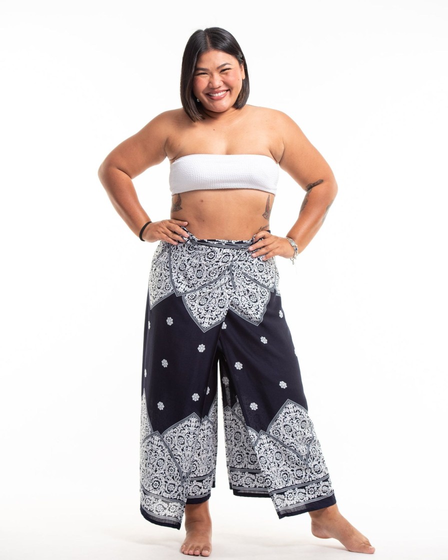 Plus Size HaremPants | Plus Size Blooming Vines Wrap Palazzo Style Harem Pants In Navy