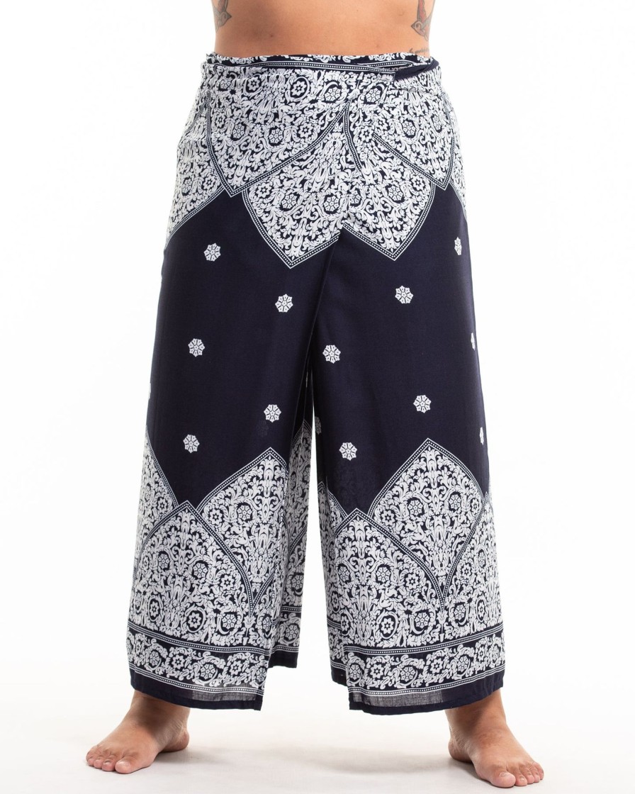 Plus Size HaremPants | Plus Size Blooming Vines Wrap Palazzo Style Harem Pants In Navy