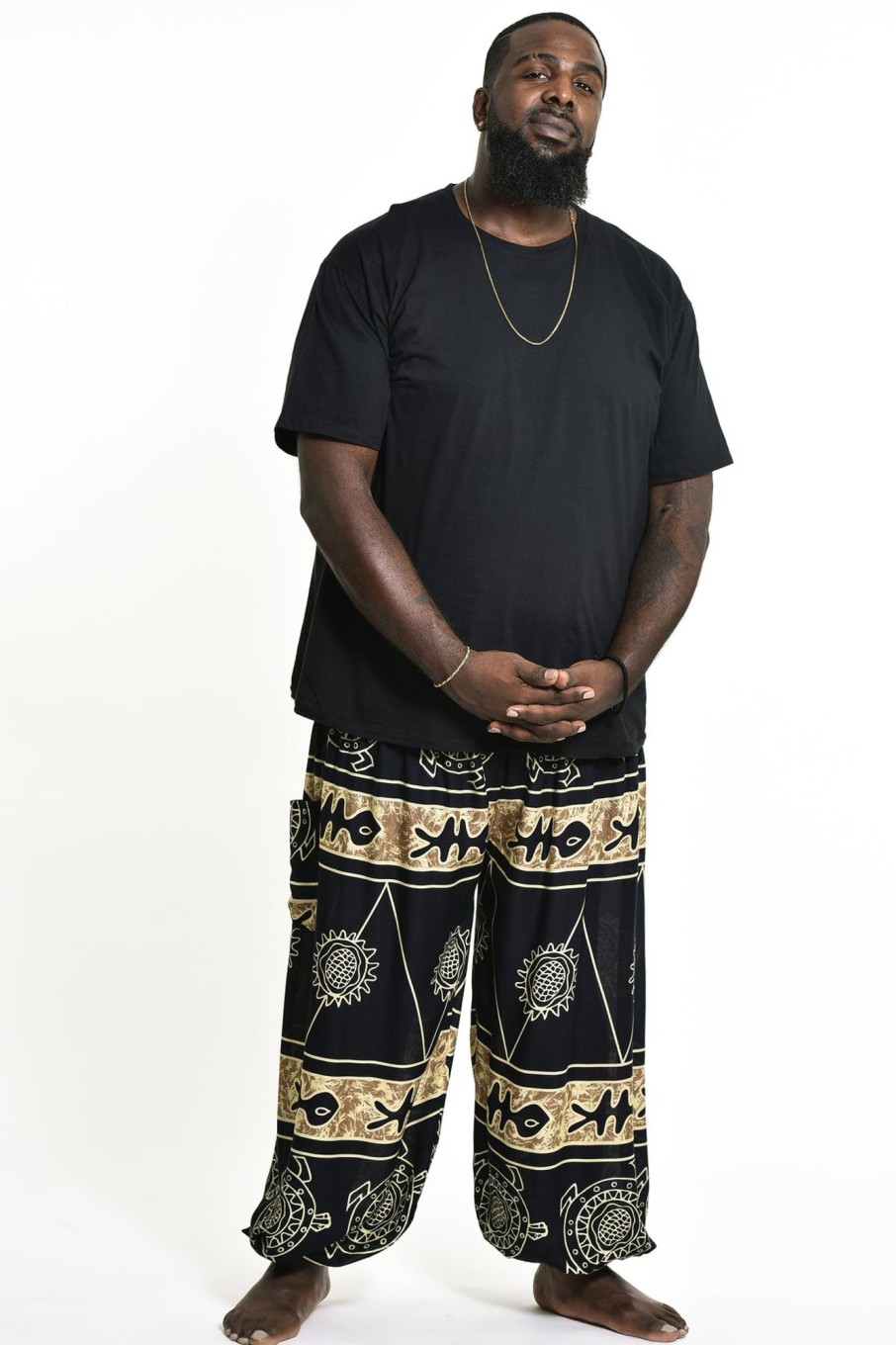 Men HaremPants | Plus Size Turtle Print Men'S Harem Pants In Gold