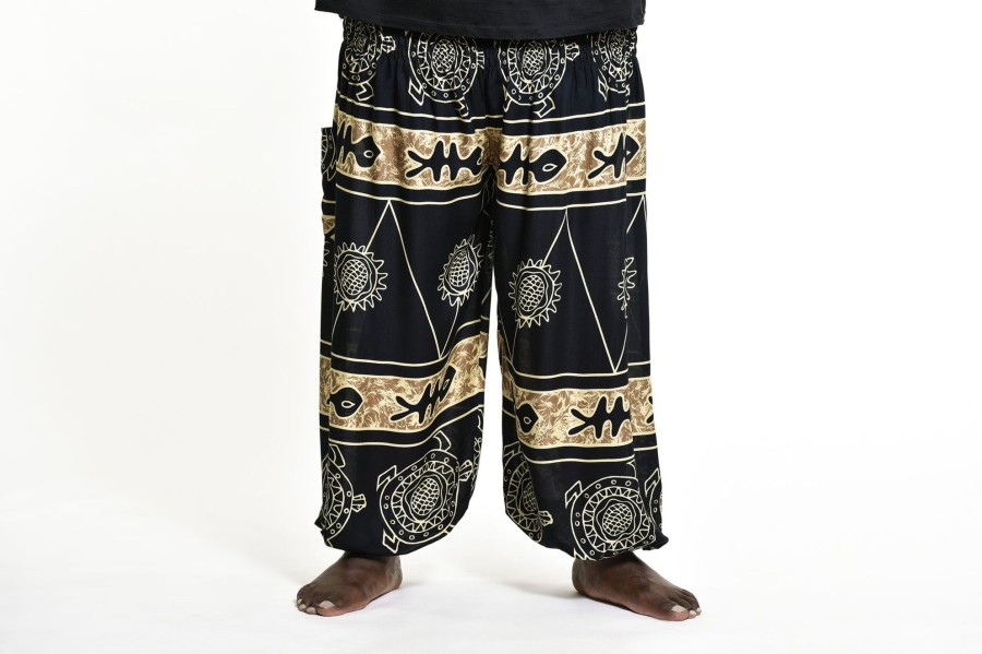 Men HaremPants | Plus Size Turtle Print Men'S Harem Pants In Gold