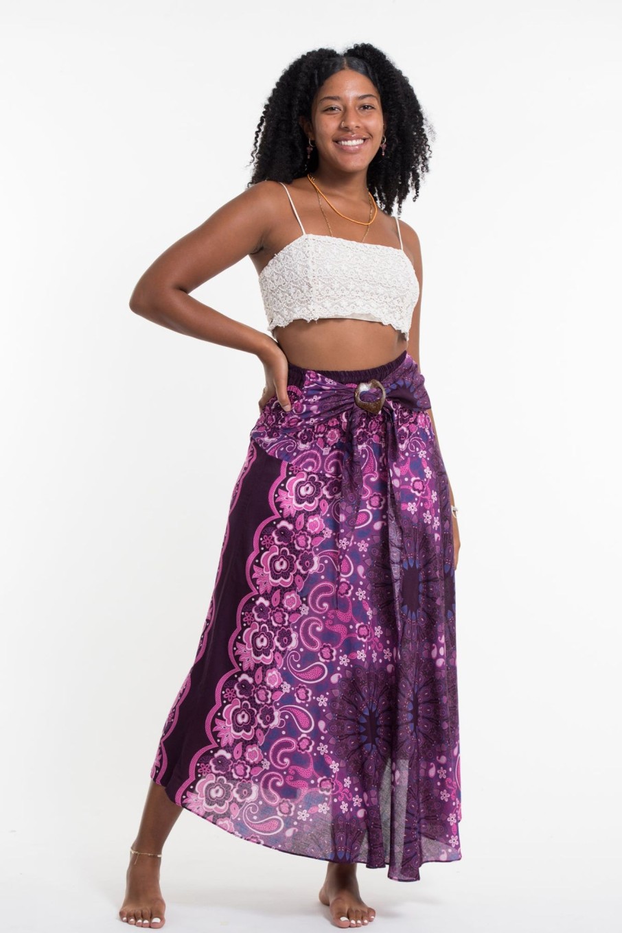 Women HaremPants | Paisley Mandalas Handkerchief Midi Skirt In Purple