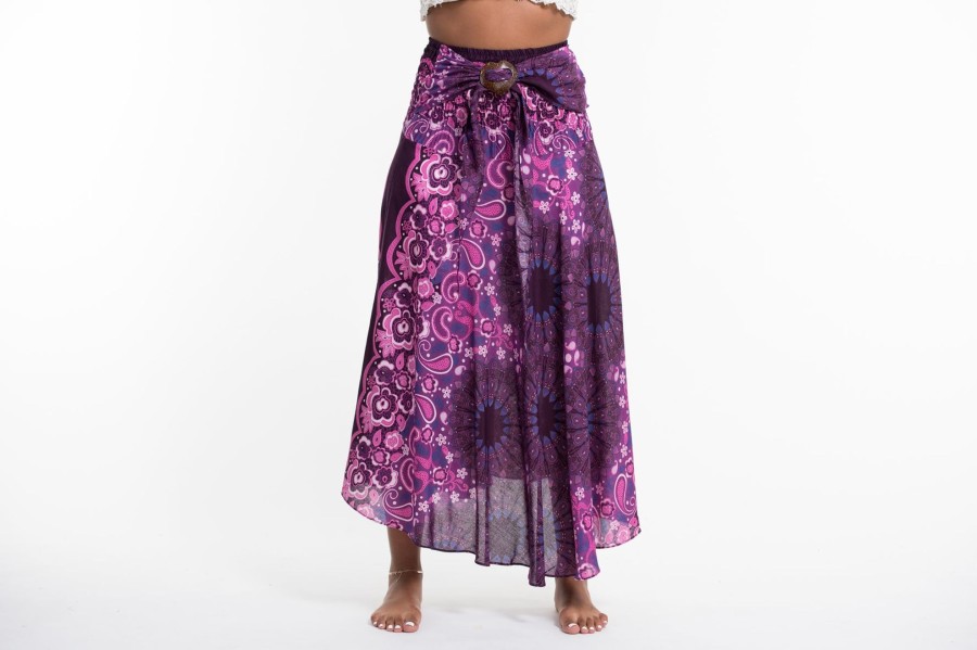 Women HaremPants | Paisley Mandalas Handkerchief Midi Skirt In Purple