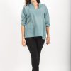 Women HaremPants | Womens Yoga Shirts Nehru Collared In Aqua