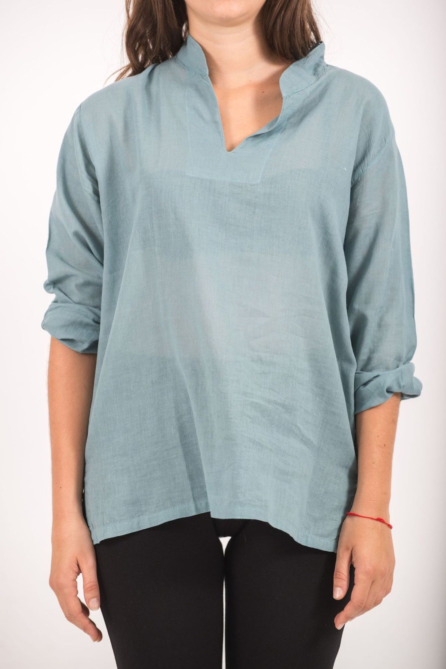 Women HaremPants | Womens Yoga Shirts Nehru Collared In Aqua