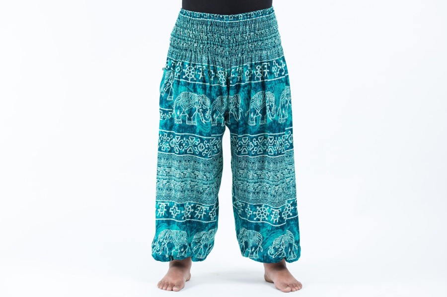 Women HaremPants | Plus Size Marble Elephant Women'S Elephant Pants In Turquoise