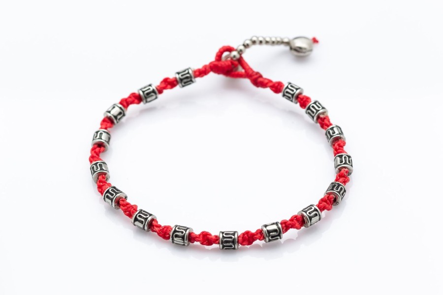 Accessories HaremPants | Hand Made Fair Trade Anklet Waxed Cotton Silver Beads Red