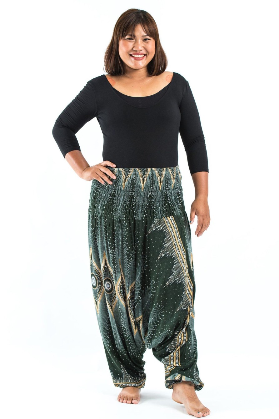 Women HaremPants | Plus Size Diamond Peacock 2-In-1 Jumpsuit Harem Pants In Green