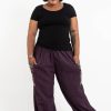 Women HaremPants | Plus Size Women'S Drawstring Pinstripes Cotton Pants With Aztec Pocket In Purple