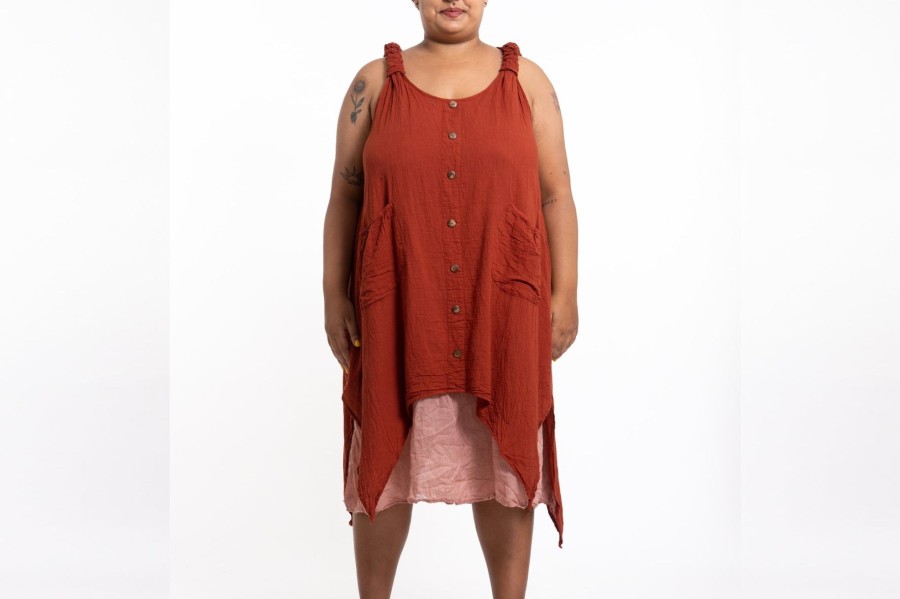 Women HaremPants | Plus Size Women'S Crinkled Hill Tribe Cotton Tank Dress In Brick