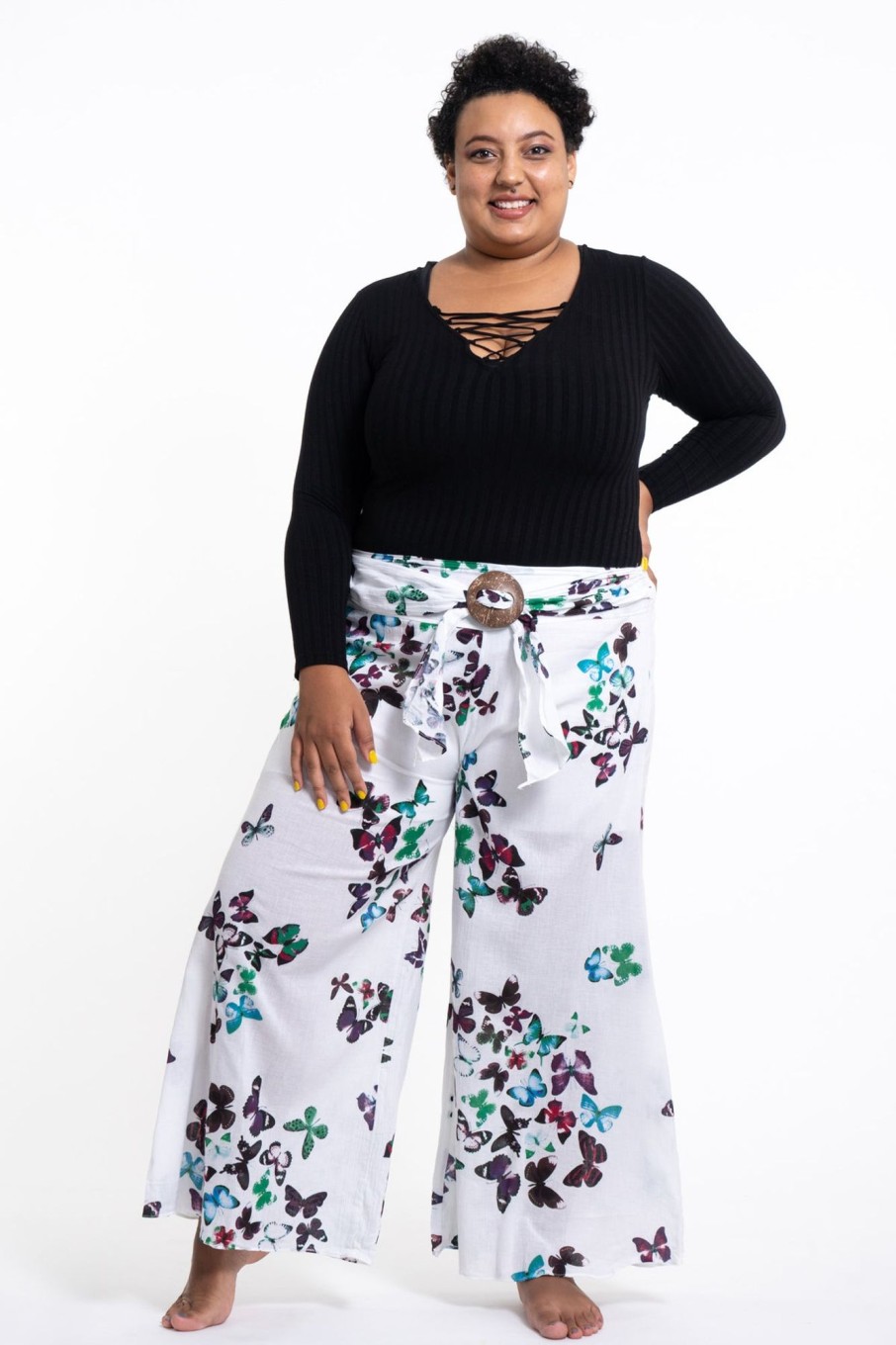 Women HaremPants | Plus Size Women'S Thai Harem Palazzo Pants In Butterflies Turquoise