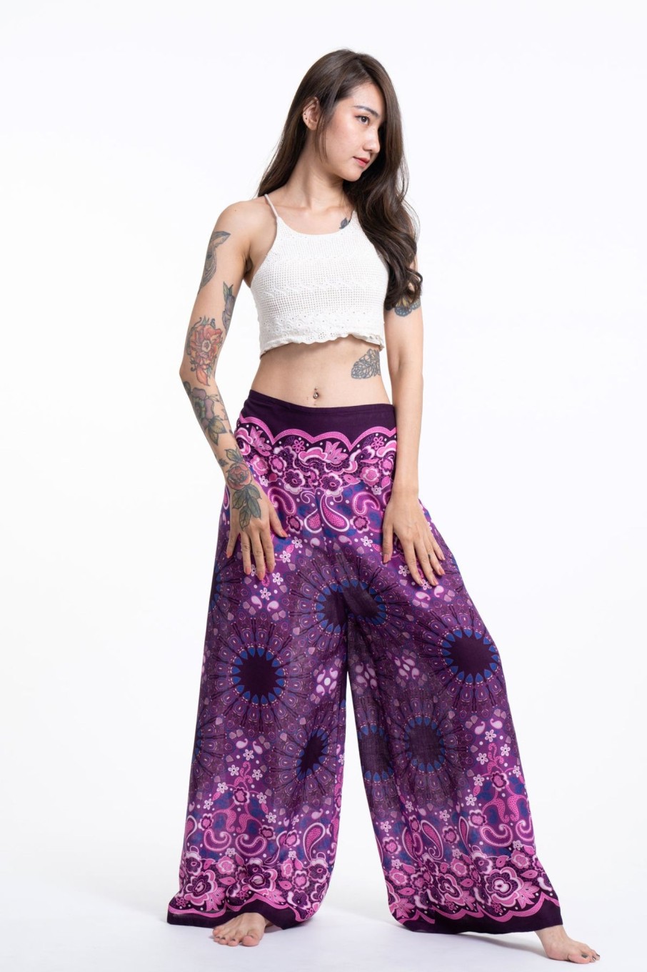 Women HaremPants | Paisley Mandalas Palazzo Style Harem Pants In Purple