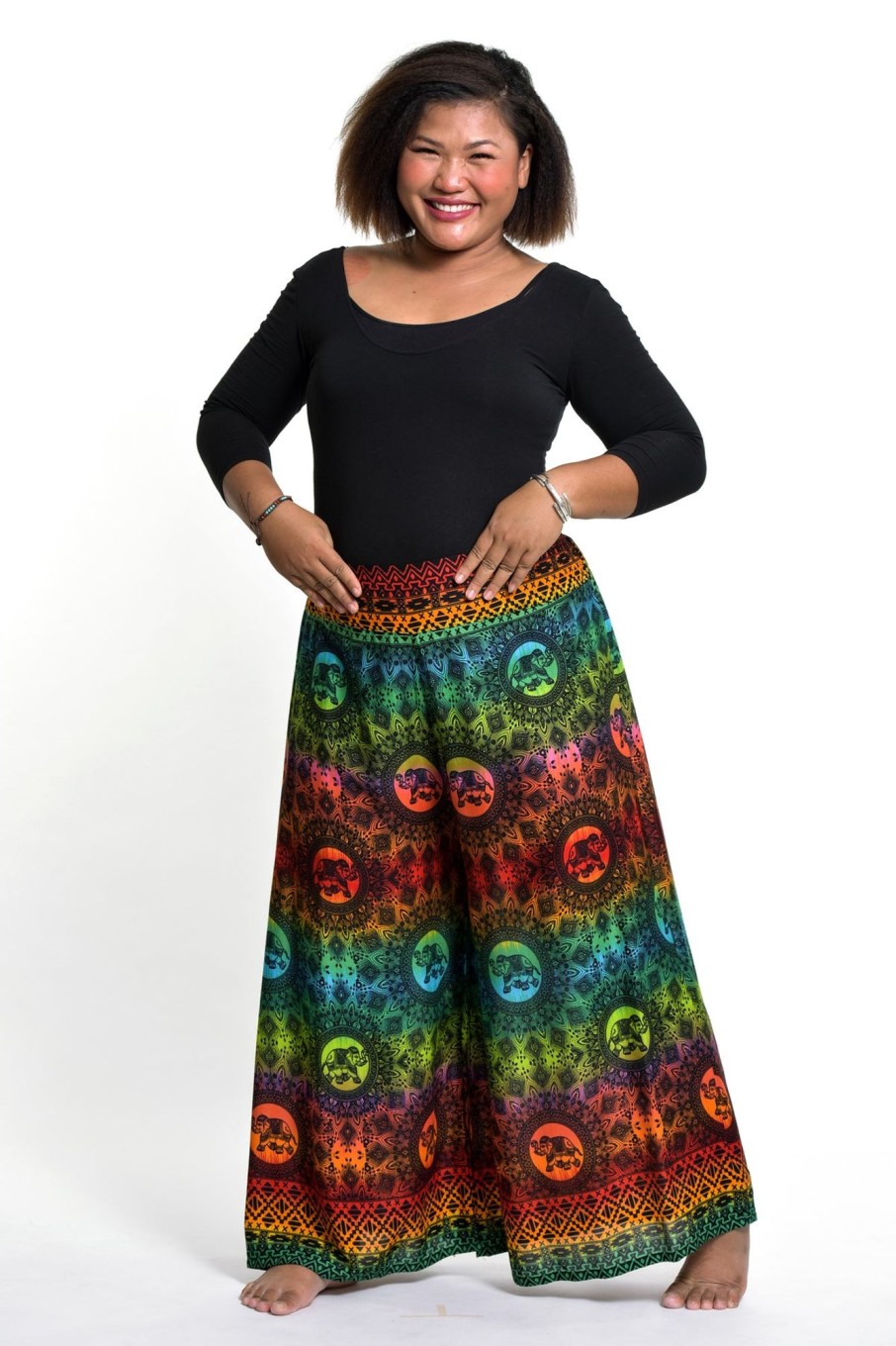 Plus Size HaremPants | Plus Size Rainbow Elephant Palazzo Style Elephant Pants In Orange