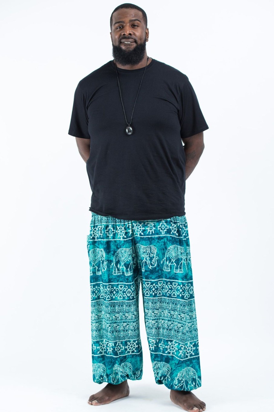 Men HaremPants | Plus Size Marble Elephant Men'S Elephant Pants In Turquoise