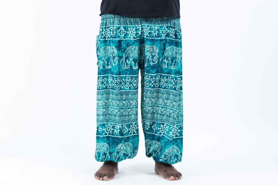 Men HaremPants | Plus Size Marble Elephant Men'S Elephant Pants In Turquoise