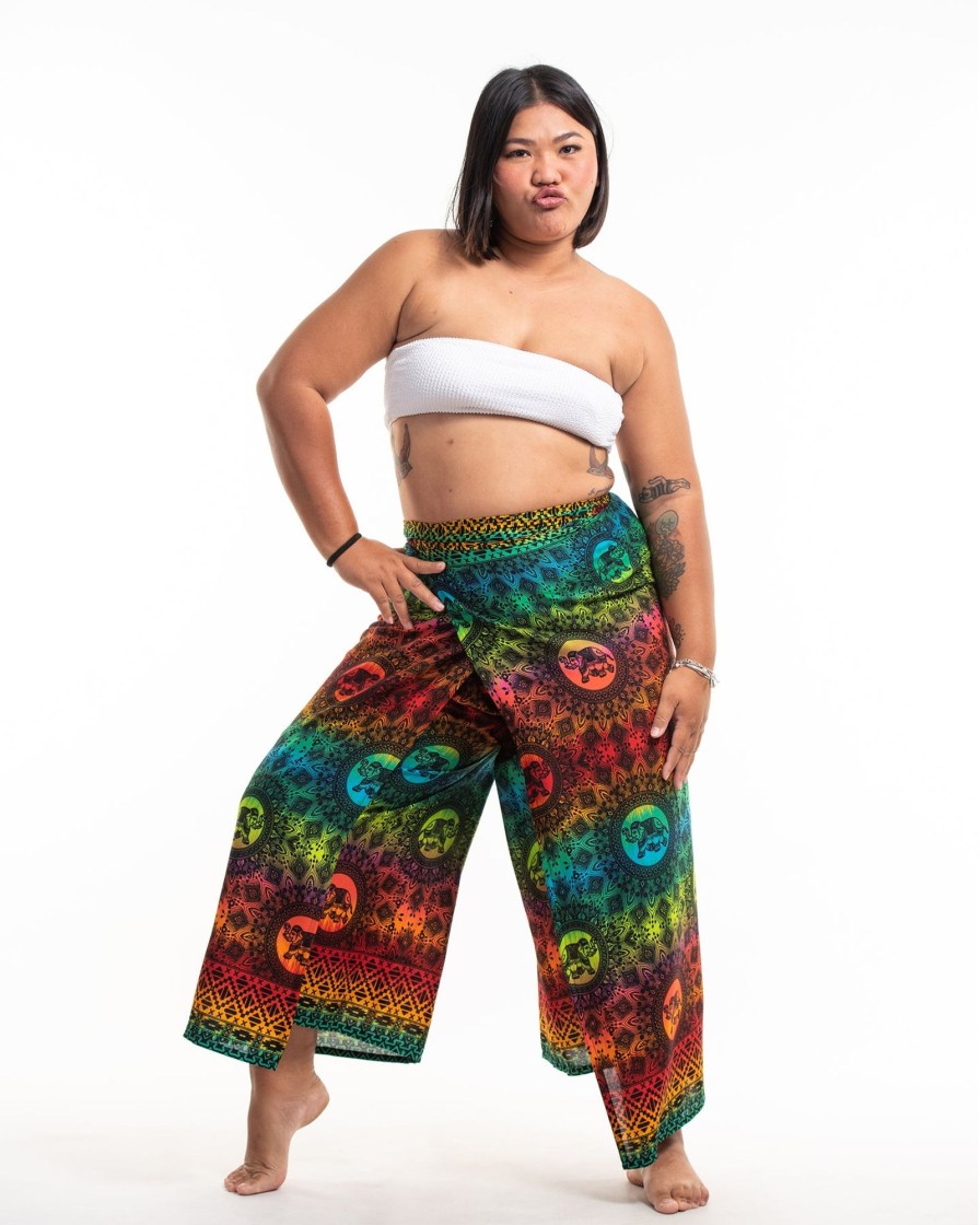 Women HaremPants | Plus Size Rainbow Elephant Wrap Palazzo Style Elephant Pants In Orange