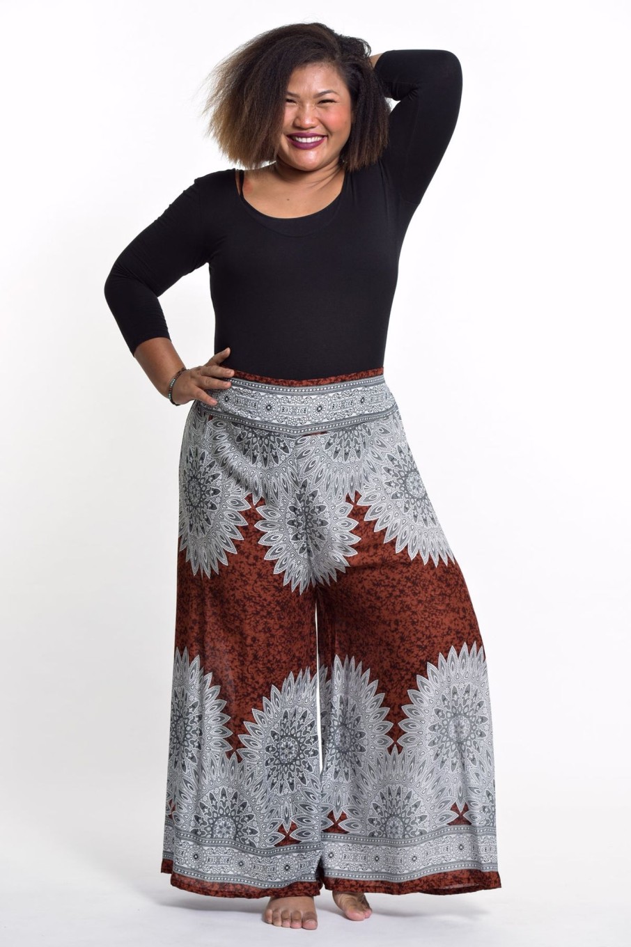 Plus Size HaremPants | Plus Size Marble Mandalas Palazzo Style Harem Pants In Brown