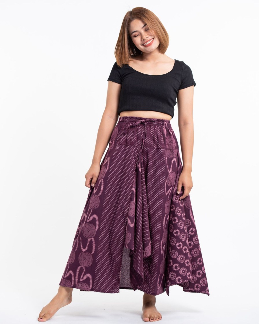 Women HaremPants | Daisy Dot Prints Cotton Handkerchief Midi Skirt In Purple