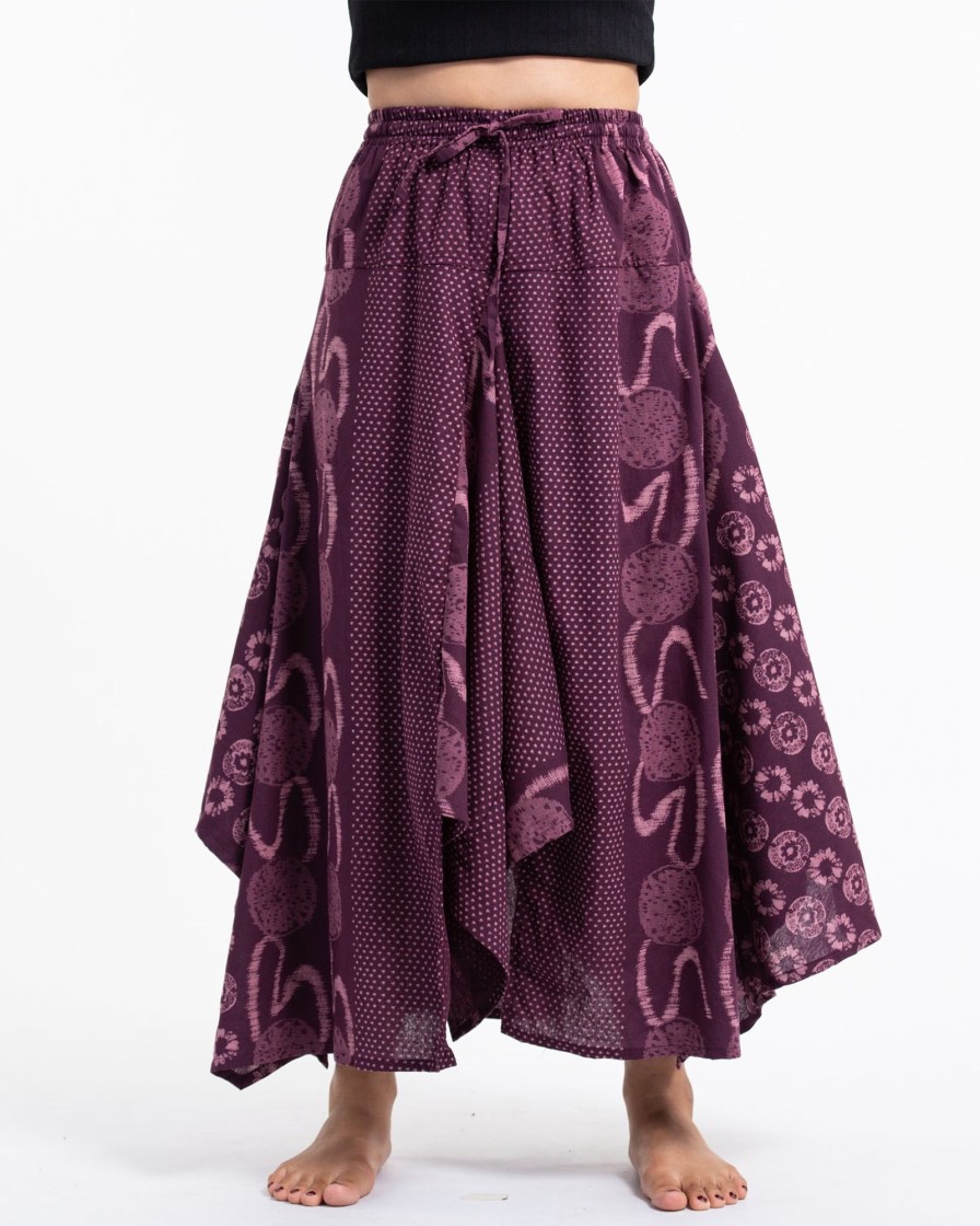 Women HaremPants | Daisy Dot Prints Cotton Handkerchief Midi Skirt In Purple