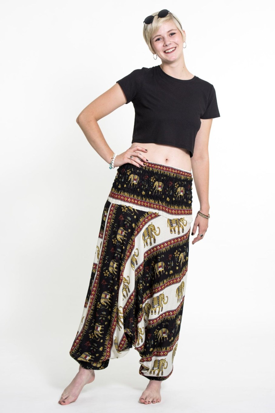 Women HaremPants | Elephant Bliss 2-In-1 Jumpsuit Elephant Pants In Black