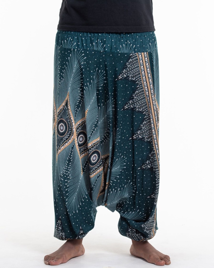 Men HaremPants | Diamond Peacock Drop Crotch Men'S Harem Pants In Turquoise