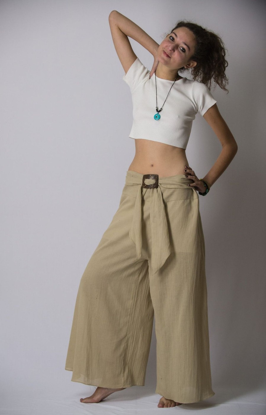 Women HaremPants | Women'S Thai Harem Palazzo Pants In Solid Tan