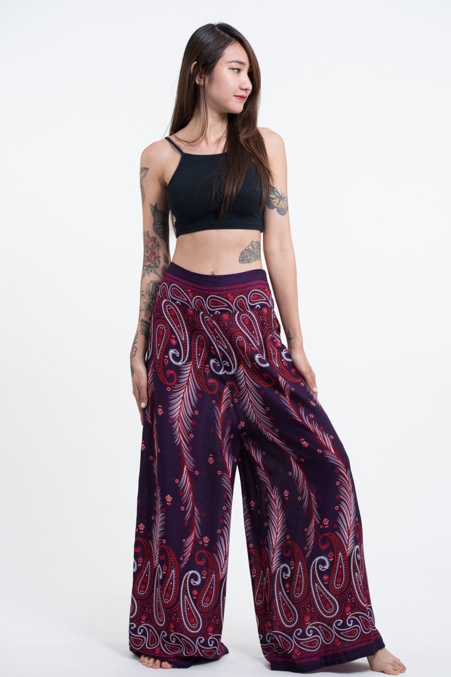 Women HaremPants | Paisley Feathers Palazzo Style Harem Pants In Purple