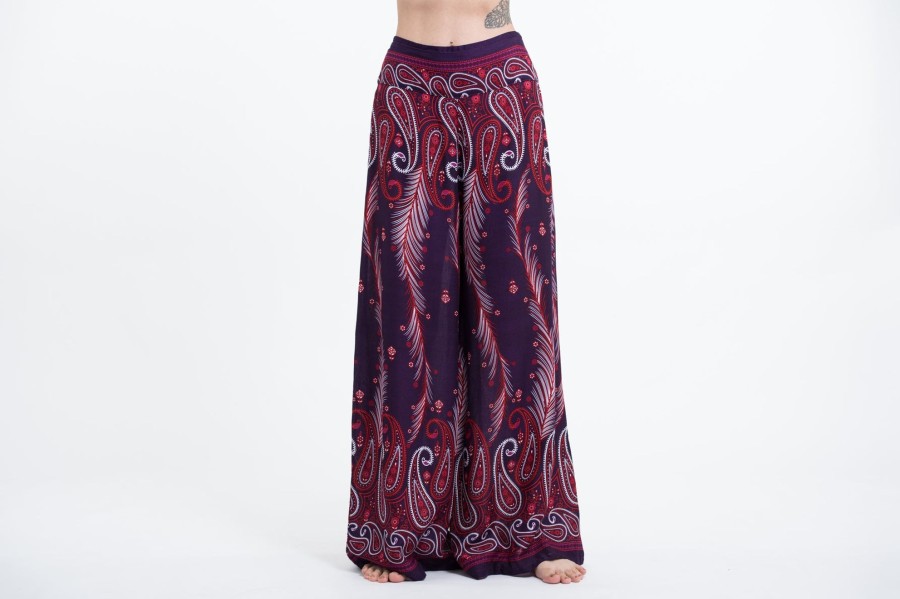 Women HaremPants | Paisley Feathers Palazzo Style Harem Pants In Purple