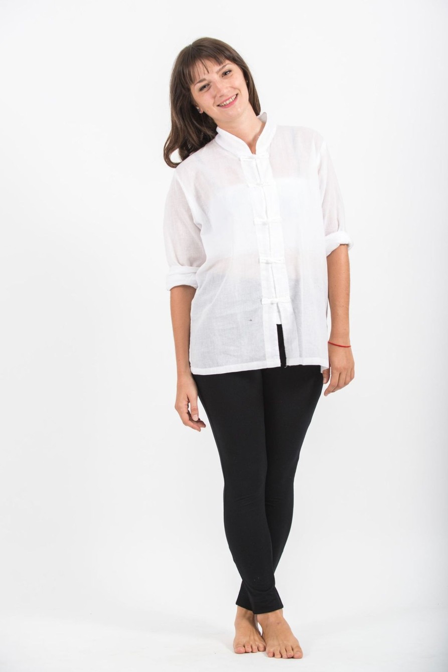 Women HaremPants | Womens Yoga Shirts Chinese Collared In White