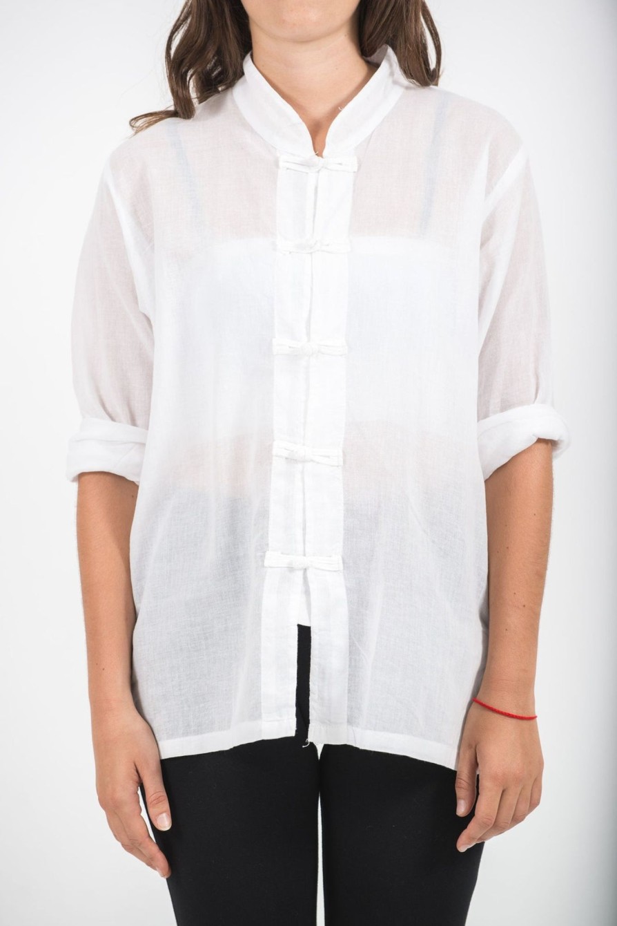 Women HaremPants | Womens Yoga Shirts Chinese Collared In White