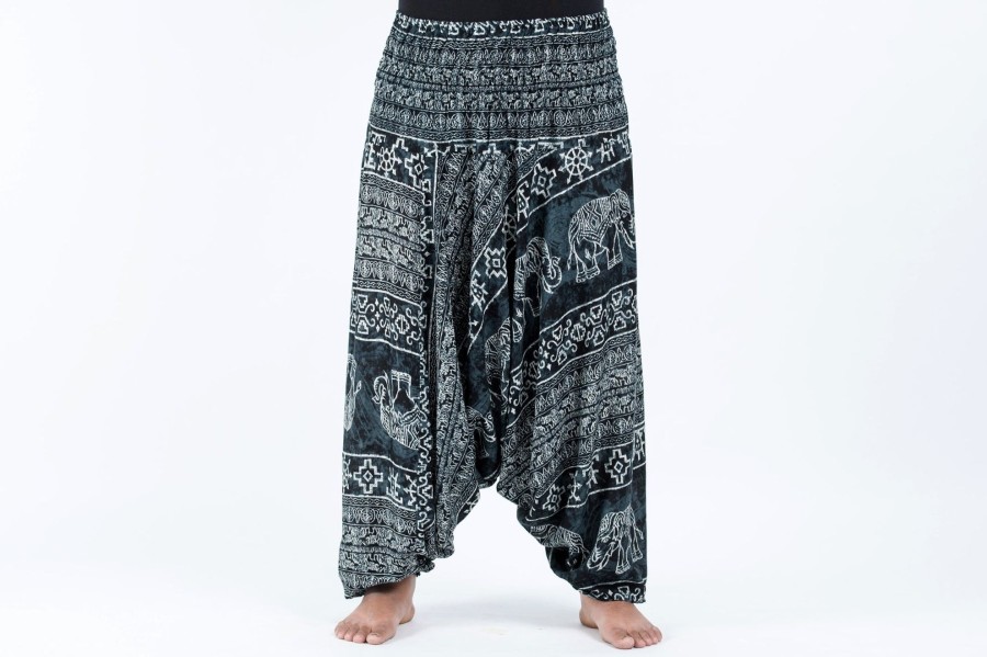 Plus Size HaremPants | Plus Size Marble Elephant 2-In-1 Jumpsuit Elephant Pants In Black