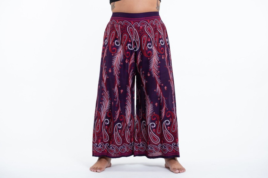 Women HaremPants | Plus Size Paisley Feathers Palazzo Style Harem Pants In Purple