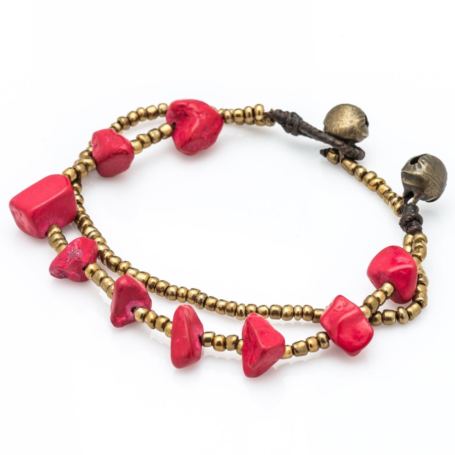 Accessories HaremPants | Brass Bead And Stone Double Strand Bracelets Red