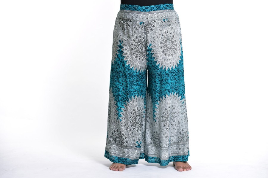 Women HaremPants | Plus Size Marble Mandalas Palazzo Style Harem Pants In Turquoise