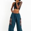 Women HaremPants | Women'S Drawstring Pinstripes Cotton Pants With Aztec Pocket In Turquoise