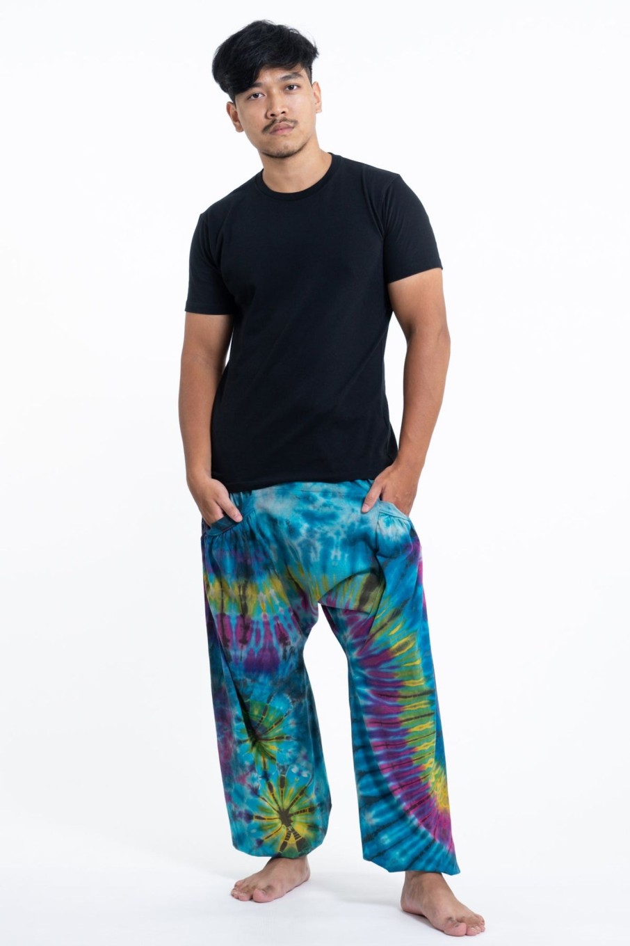 Men HaremPants | Tie Dye Cotton Men Harem Pants In Sky Blue