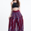 Women HaremPants | Paisley Feathers Palazzo Style Harem Pants In Red