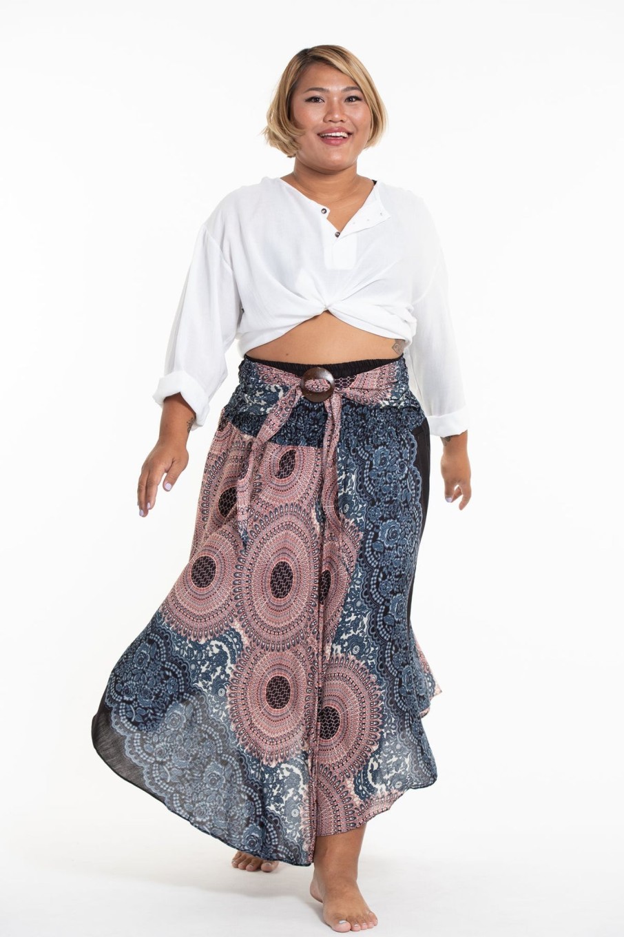 Plus Size HaremPants | Plus Size Geometric Mandalas Handkerchief Midi Skirt In Silver Gray