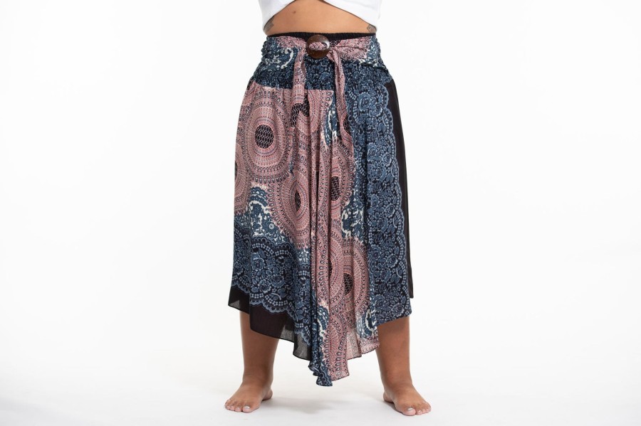 Plus Size HaremPants | Plus Size Geometric Mandalas Handkerchief Midi Skirt In Silver Gray