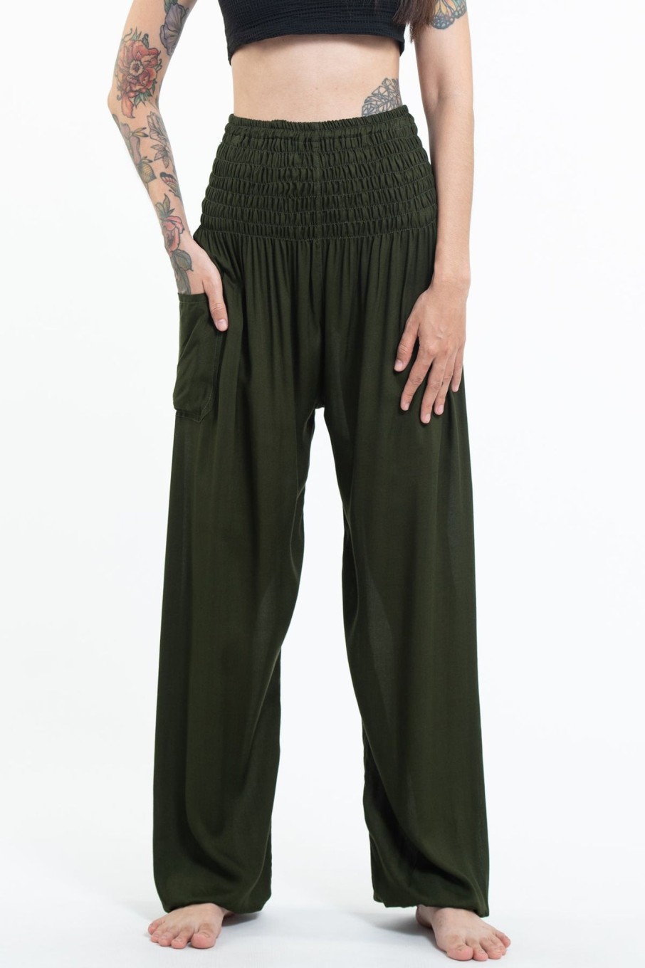 Plus Size HaremPants | Solid Color Women'S Tall Harem Pants In Dark Green