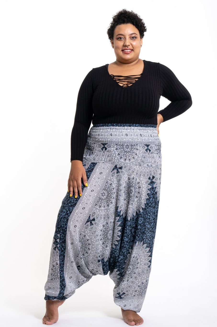 Plus Size HaremPants | Plus Size Marble Mandalas 2-In-1 Jumpsuit Harem Pants In Indigo