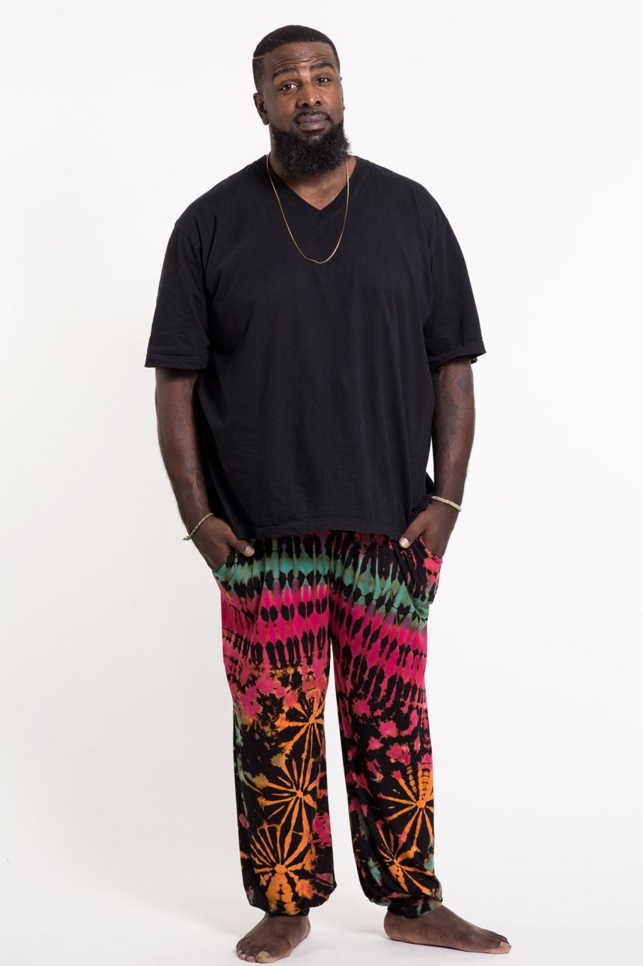 Plus Size HaremPants | Plus Size Tie Dye Cotton Men Harem Pants In Black Pink