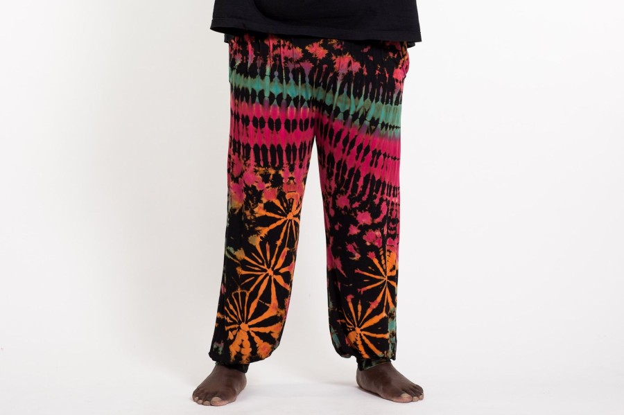 Plus Size HaremPants | Plus Size Tie Dye Cotton Men Harem Pants In Black Pink