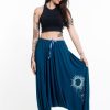 Women HaremPants | Sun Moon Print Drawstring Low Cut Harem Pants Cotton Spandex In Turquoise