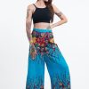 Women HaremPants | Floral Palazzo Style Harem Pants In Ocean Blue