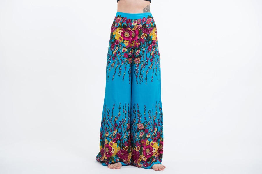 Women HaremPants | Floral Palazzo Style Harem Pants In Ocean Blue