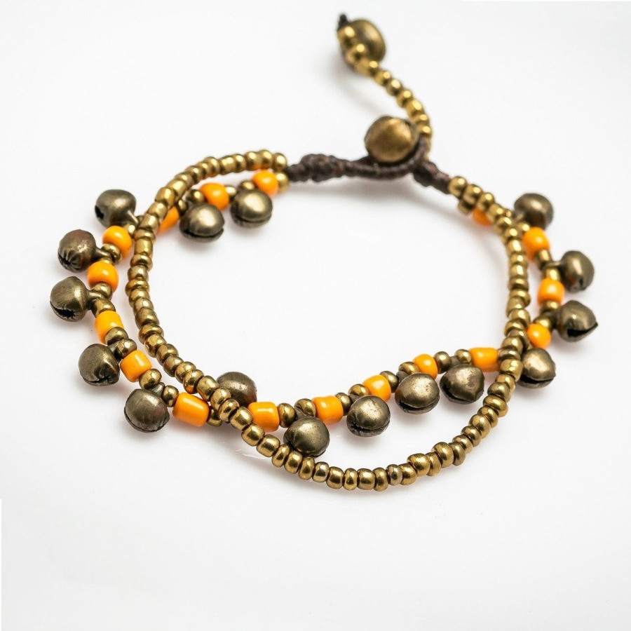 Accessories HaremPants | Brass Bell And Bead Double Strand Bracelets Orange