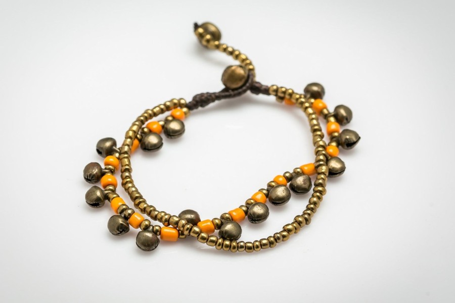 Accessories HaremPants | Brass Bell And Bead Double Strand Bracelets Orange