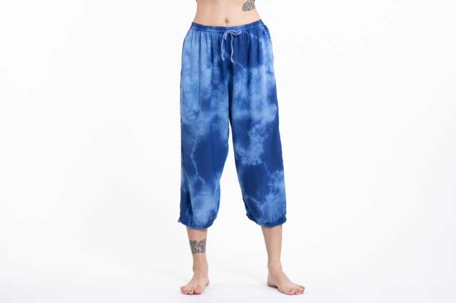 Women HaremPants | Women'S Tie Dye Drawstring Yoga Massage Cropped Pants In Blue