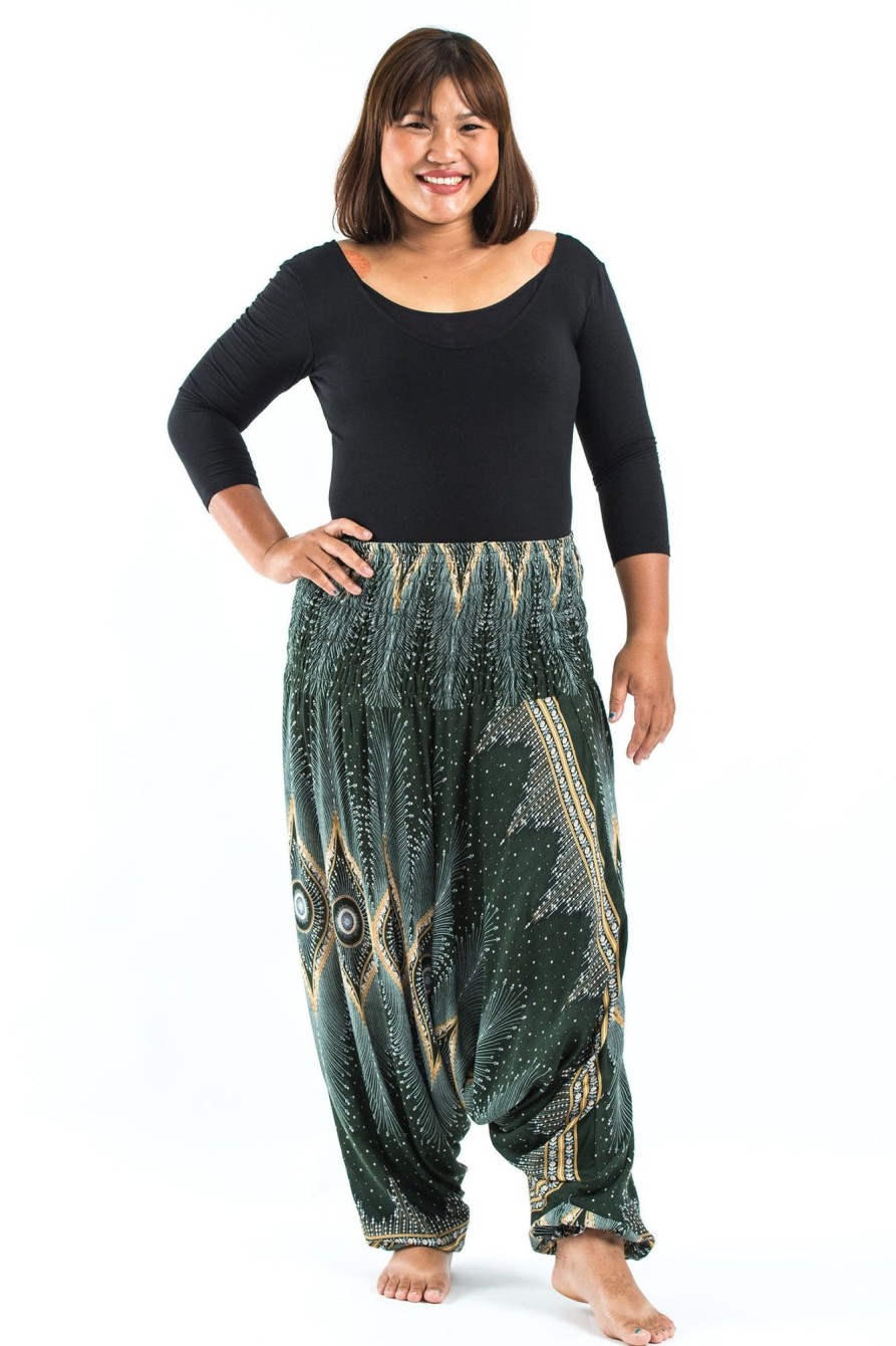 Plus Size HaremPants | Plus Size Diamond Peacock 2-In-1 Jumpsuit Harem Pants In Green